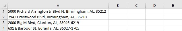 One Column Address File Example