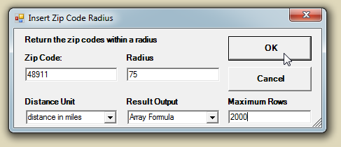 Radius Dialog