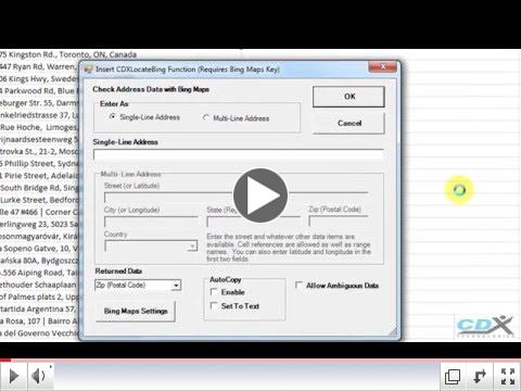 CDXLocateBing Dialog set for Postal Address