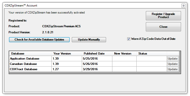 CDXZipStream Account Dialog