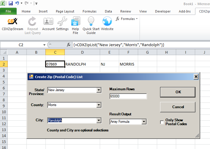 CDXZipStream Zip List Dialog data entry