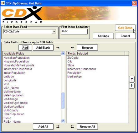 CDXZipStream Main Zip Code Dialog
